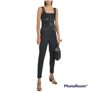 WeWoreWhat Women's Size S Blue Plaid Moto Overalls Jumpsuit Zipper Belted $225